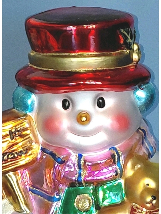 2004 Thomas Pacconi Classics Christmas Glass Snowman Wood Base HandBlown/Painted - Picture 2 of 9